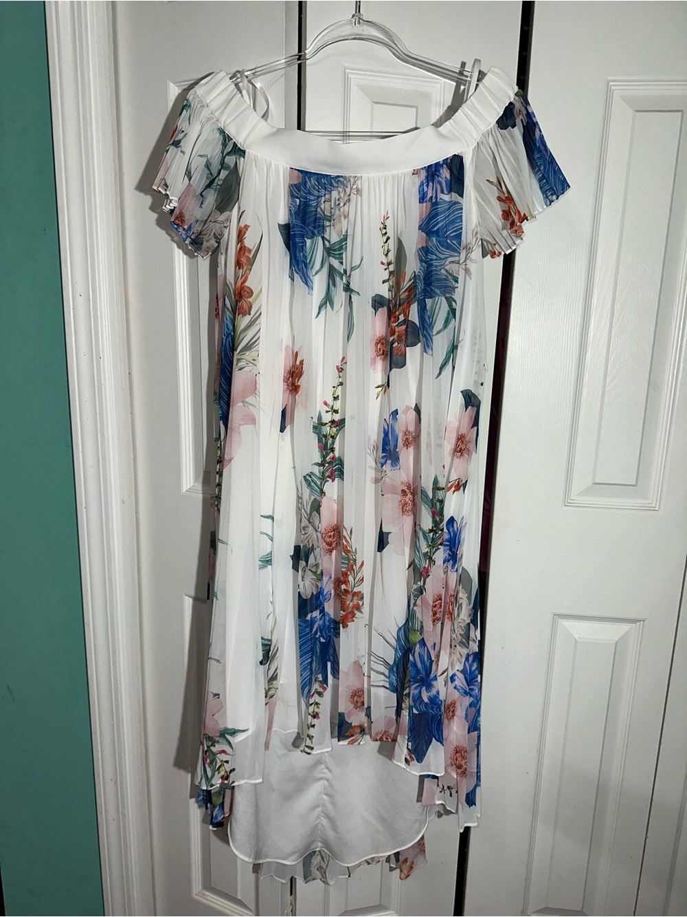 Ted Baker Lunar Jamboree Pleated Off The Shoulder Floral Dress 2 High Low AA25